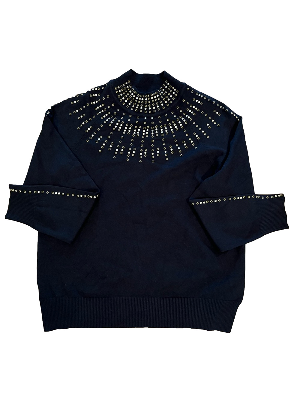Leo & Ugo Paris Black Studded Rhinestone Sunburst Knit Sweater Size 4 US L 10/12